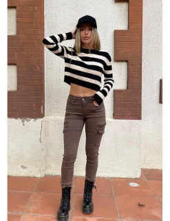 Jersey trenzado rayas negro-crudo