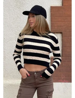 Jersey trenzado rayas negro-crudo