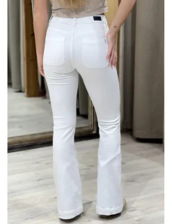 Pantalón campana elástico blanco