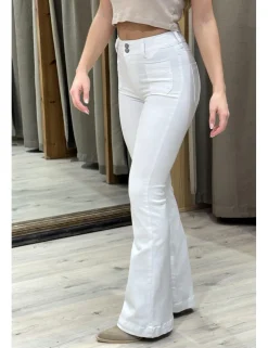 Pantalón campana elástico blanco