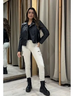 Pantalón cargo elástico crudo