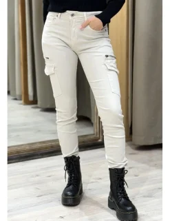 Pantalón cargo elástico crudo