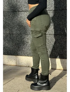 Pantalón cargo elástico kaki