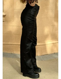 Pantalón efecto piel wideleg negro