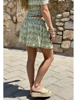 Short fluído ramitas kaki-blanco