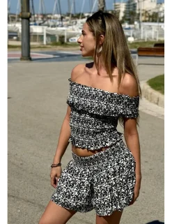 Short fluído ramitas negro-blanco