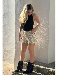 Short lentejuelas dorado