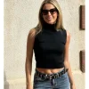 Top cuello perkins sin mangas negro