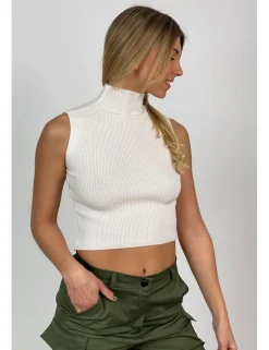 Top cuello perkins sin mangas blanco