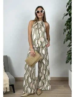 Top hálter psicodélico kaki