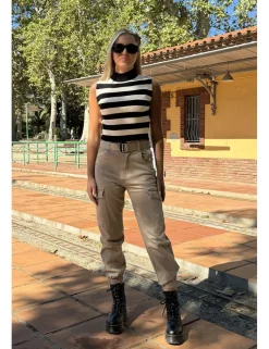 Top rayas negro-crudo