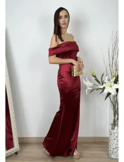 Vestido asimétrico bardot burdeos