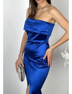 Vestido asimétrico bardot azul klein