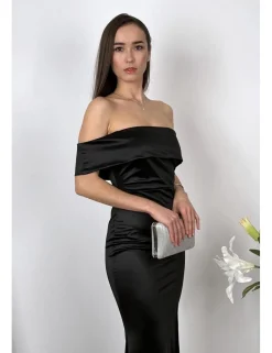 Vestido asimétrico bardot negro