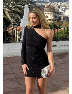 Vestido asimétrico lúrex negro