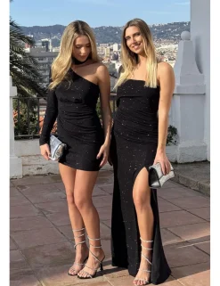 Vestido asimétrico lúrex negro