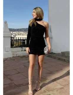 Vestido asimétrico lúrex negro