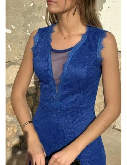 Vestido blonda largo azul klein