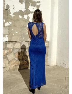 Vestido blonda largo azul klein