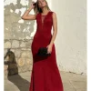 Vestido blonda largo burdeos
