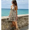 Vestido boho corto estampado kaki-crudo