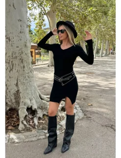 Vestido canalé corto negro