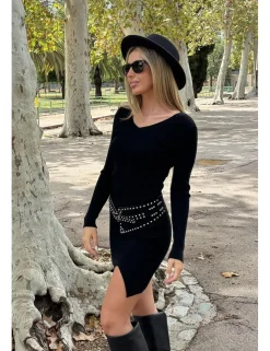 Vestido canalé corto negro