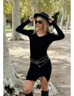 Vestido canalé corto negro