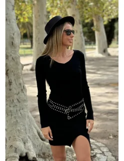 Vestido canalé corto negro