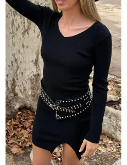 Vestido canalé corto negro