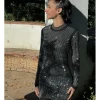 Vestido corto brillante negro-plata