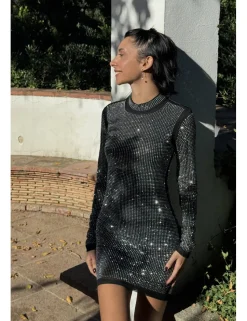Vestido corto brillante negro-plata