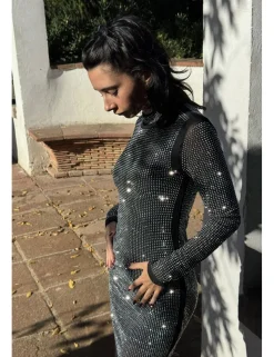 Vestido corto brillante negro-plata