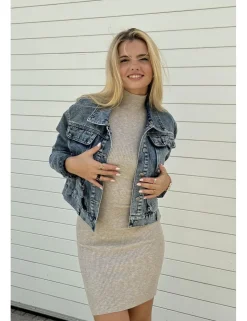 Vestido corto canalé beige
