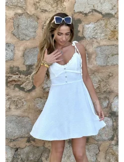 Vestido corto crepón blanco