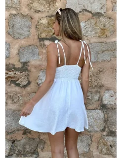 Vestido corto crepón blanco
