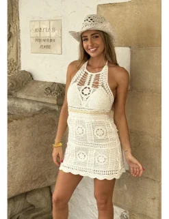 Vestido corto ganchillo blanco