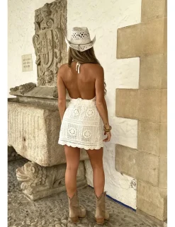 Vestido corto ganchillo blanco