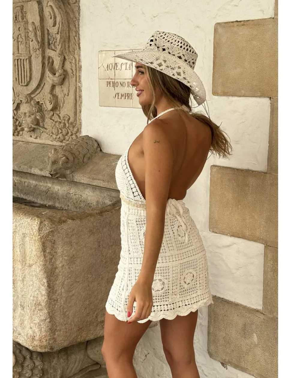 Vestido corto ganchillo blanco