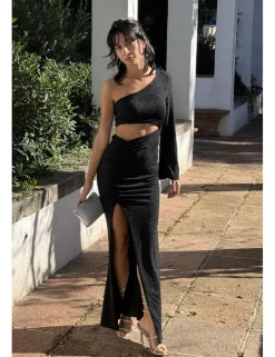 Vestido cut out lurex negro