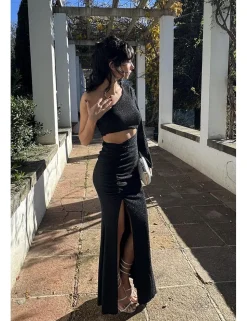 Vestido cut out lurex negro