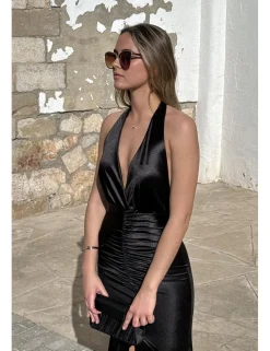 Vestido de raso drapeado negro