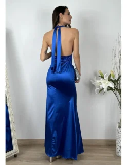 Vestido de raso drapeado azulón