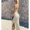 Vestido ganchillo ondas beige-crudo