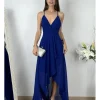 Vestido gasa falda asimétrica azulón