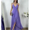 Vestido gasa falda asimétrica malva