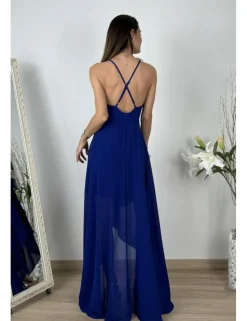 Vestido gasa falda asimétrica azulón