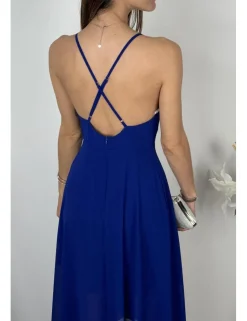 Vestido gasa falda asimétrica azulón