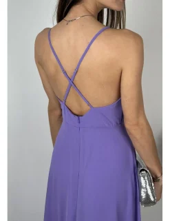 Vestido gasa falda asimétrica malva