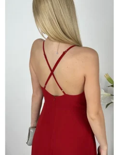 Vestido gasa falda asimétrica burdeos